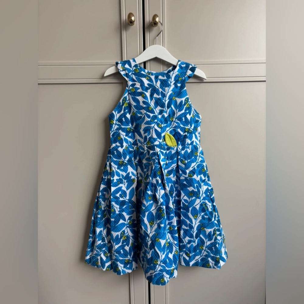 Mayoral Blue and Yellow Leaf Print Kids Dress